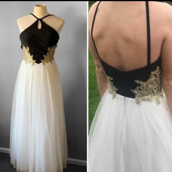 Ball Gown Juniors size 1- Black & White Halter Style long gown - Picture 5 of 7